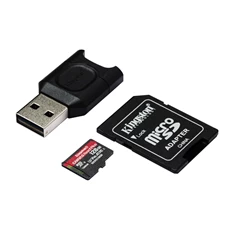 Kingston 128GB SD micro Canvas React Plus (SDXC Class 10 UHS-II U3) (MLPMR2/128GB) memóriakártya adapterrel, olvasóval