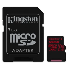 Kingston 128GB SD micro Canvas React (SDXC Class 10 UHS-I U3) (SDCR/128GB) memória kártya adapterrel