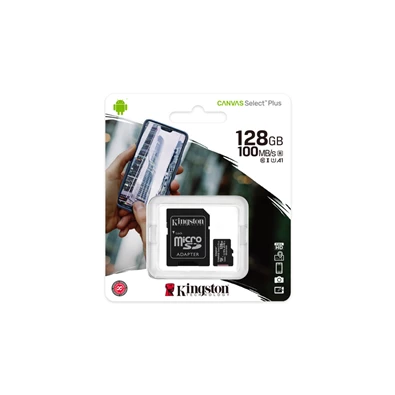 Kingston 128GB SD micro Canvas Select Plus (SDXC Class 10 A1) (SDCS2/128GB) memória kártya adapterrel