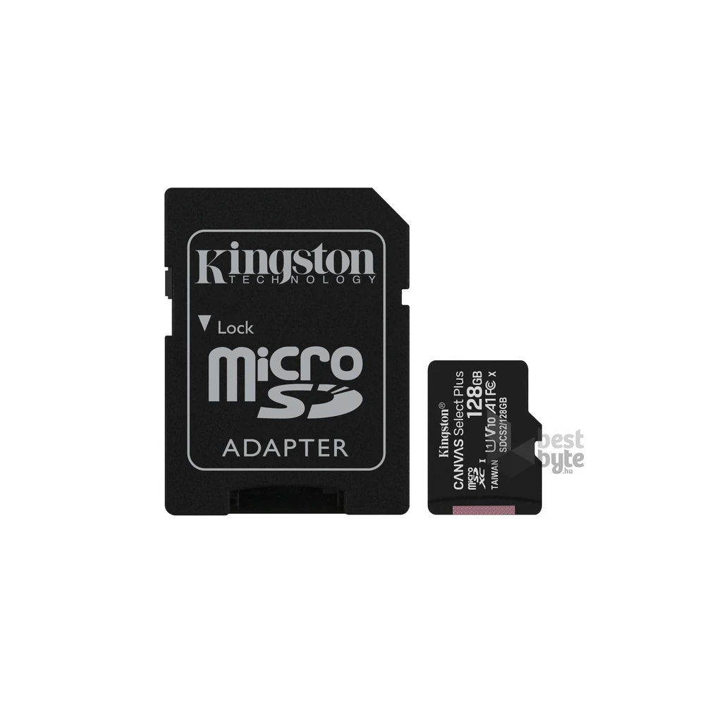 Kingston 128GB SD micro Canvas Select Plus (SDXC Class 10 A1) (SDCS2/128GB) memóriakártya adapterrel
