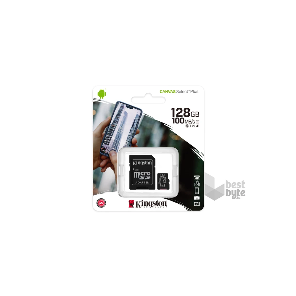 Kingston 128GB SD micro Canvas Select Plus (SDXC Class 10 A1) (SDCS2/128GB) memóriakártya adapterrel