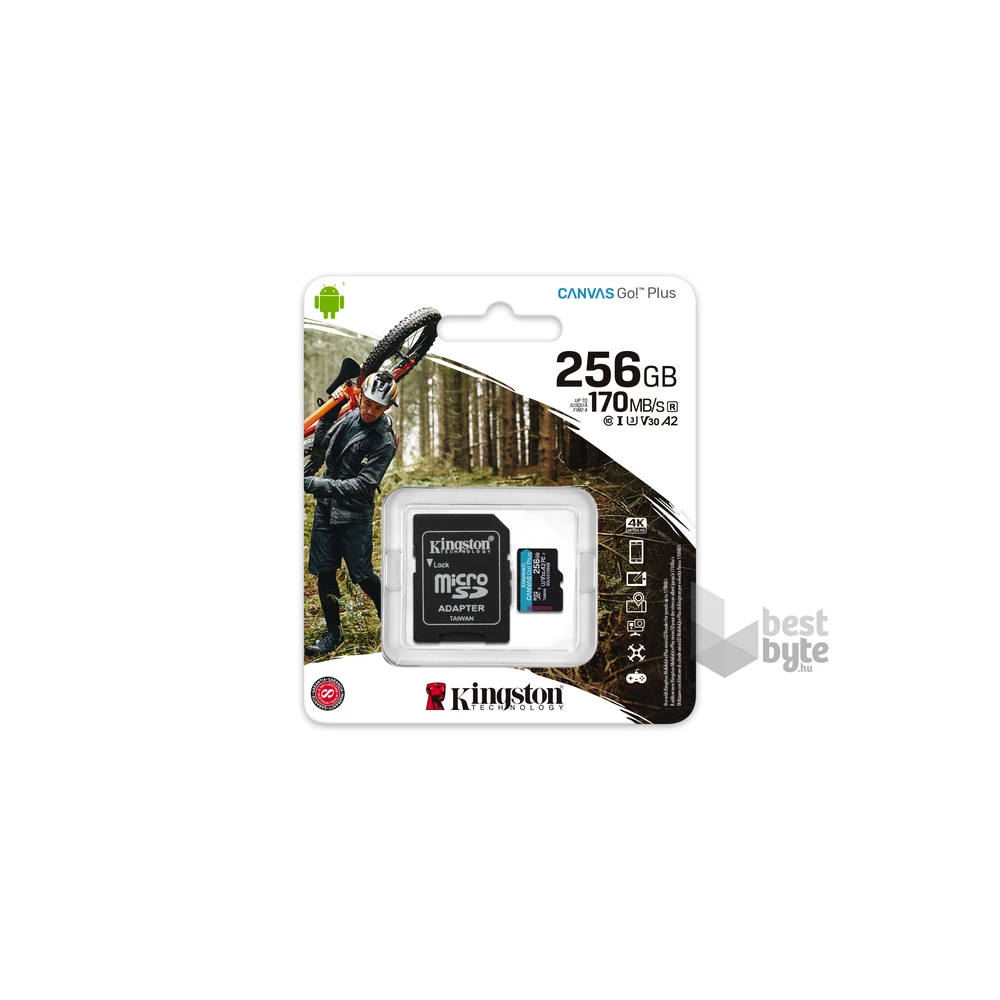 Kingston 256GB SD micro Canvas Go! Plus (SDXC Class 10 UHS-I U3) (SDCG3/256GB) memóriakártya adapterrel