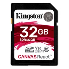 Kingston 32GB SD Canvas React (SDHC Class 10  UHS-I U3) (SDR/32GB) memória kártya