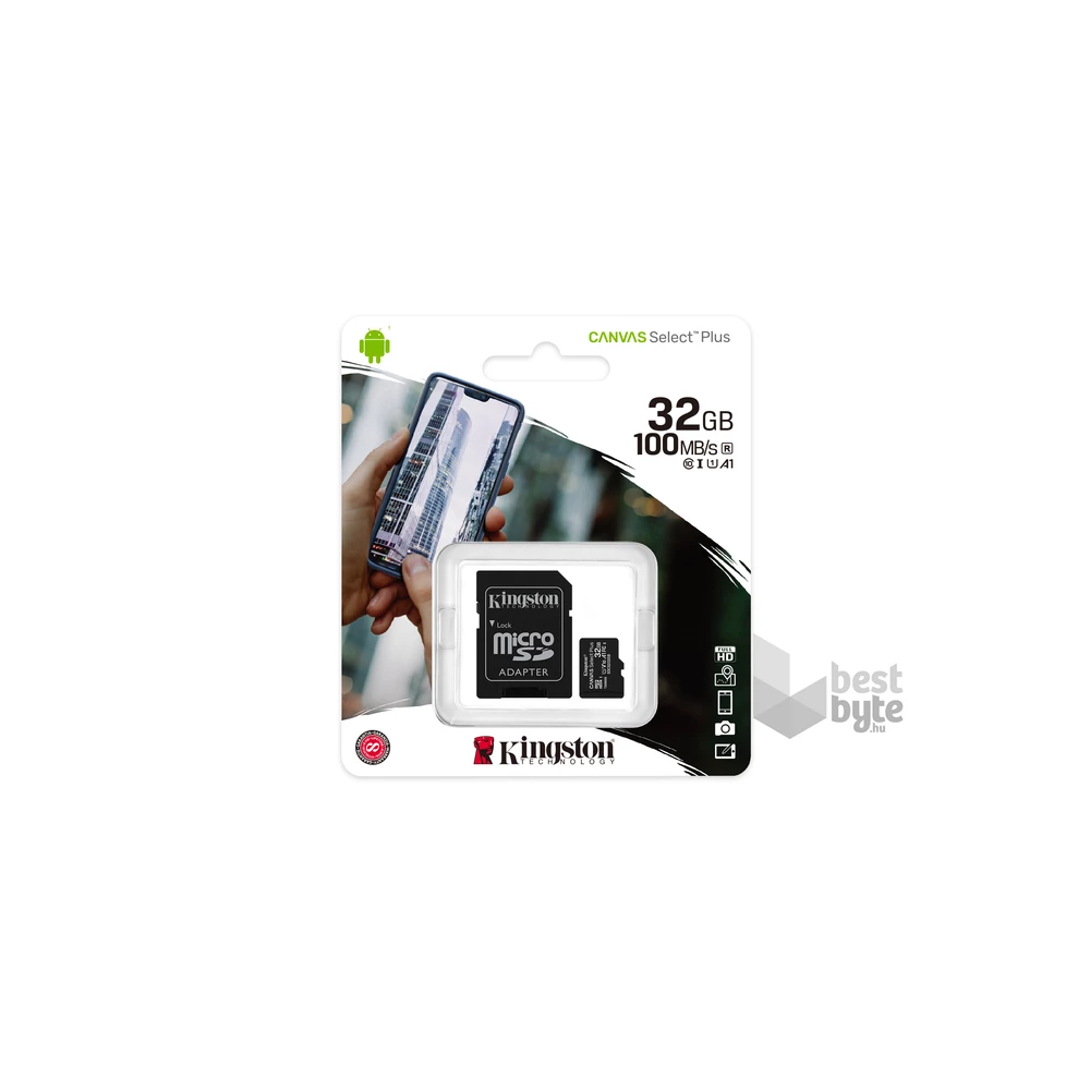 Kingston 32GB SD micro Canvas Select Plus (SDHC Class 10 A1) (SDCS2/32GB) memóriakártya adapterrel