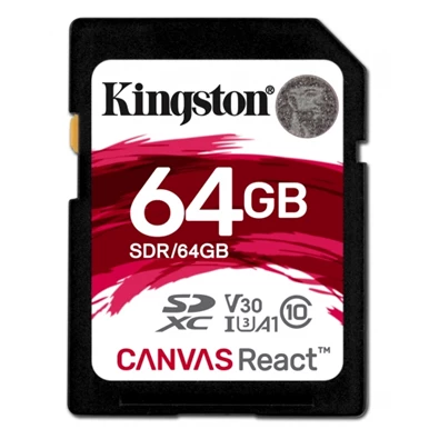 Kingston 64GB SD Canvas React (SDXC Class 10  UHS-I U3) (SDR/64GB) memória kártya