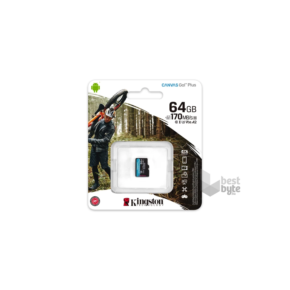 Kingston 64GB SD micro Canvas Go! Plus (SDXC Class 10  UHS-I U3) (SDCG3/64GBSP) memóriakártya