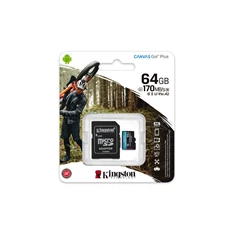 Kingston 64GB SD micro Canvas Go! Plus (SDXC Class 10  UHS-I U3) (SDCG3/64GB) memóriakártya adapterrel