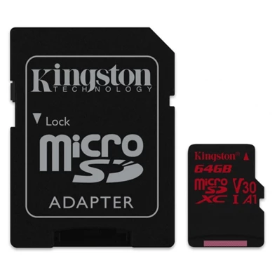 Kingston 64GB SD micro Canvas React (SDXC Class 10  UHS-I U3) (SDCR/64GB) memória kártya adapterrel