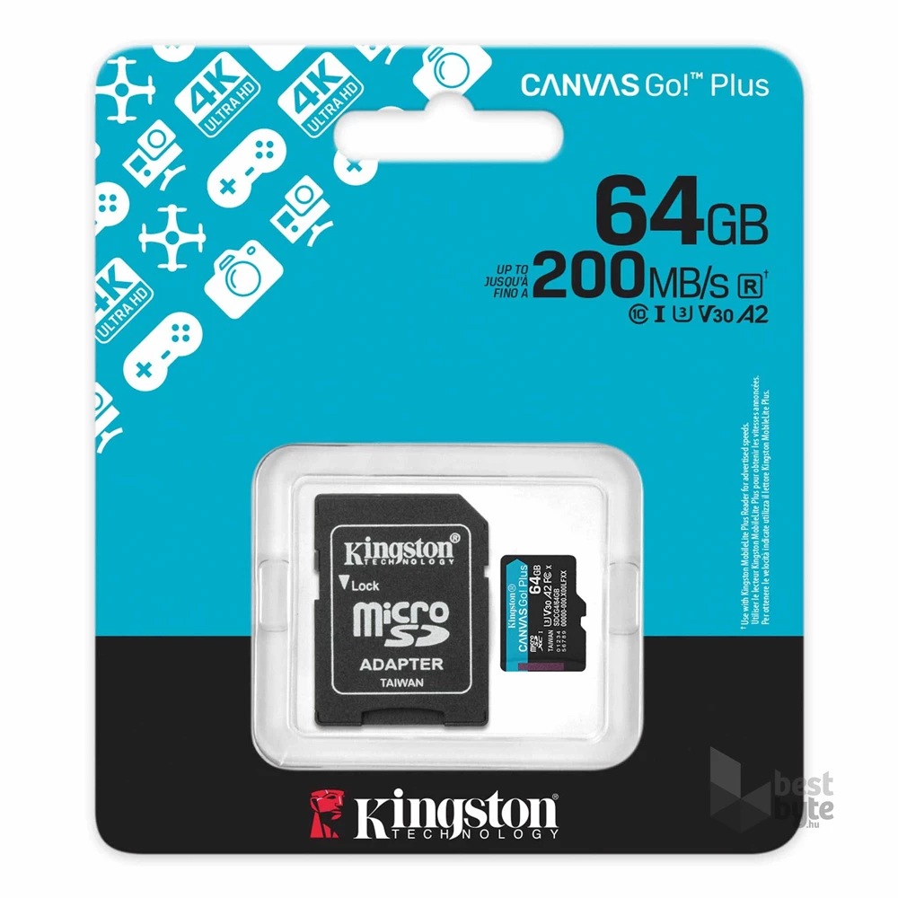 Kingston 64GB SD micro (MicroSDXC V30 U3) SDCG4/64GB memória kártya adapterrel