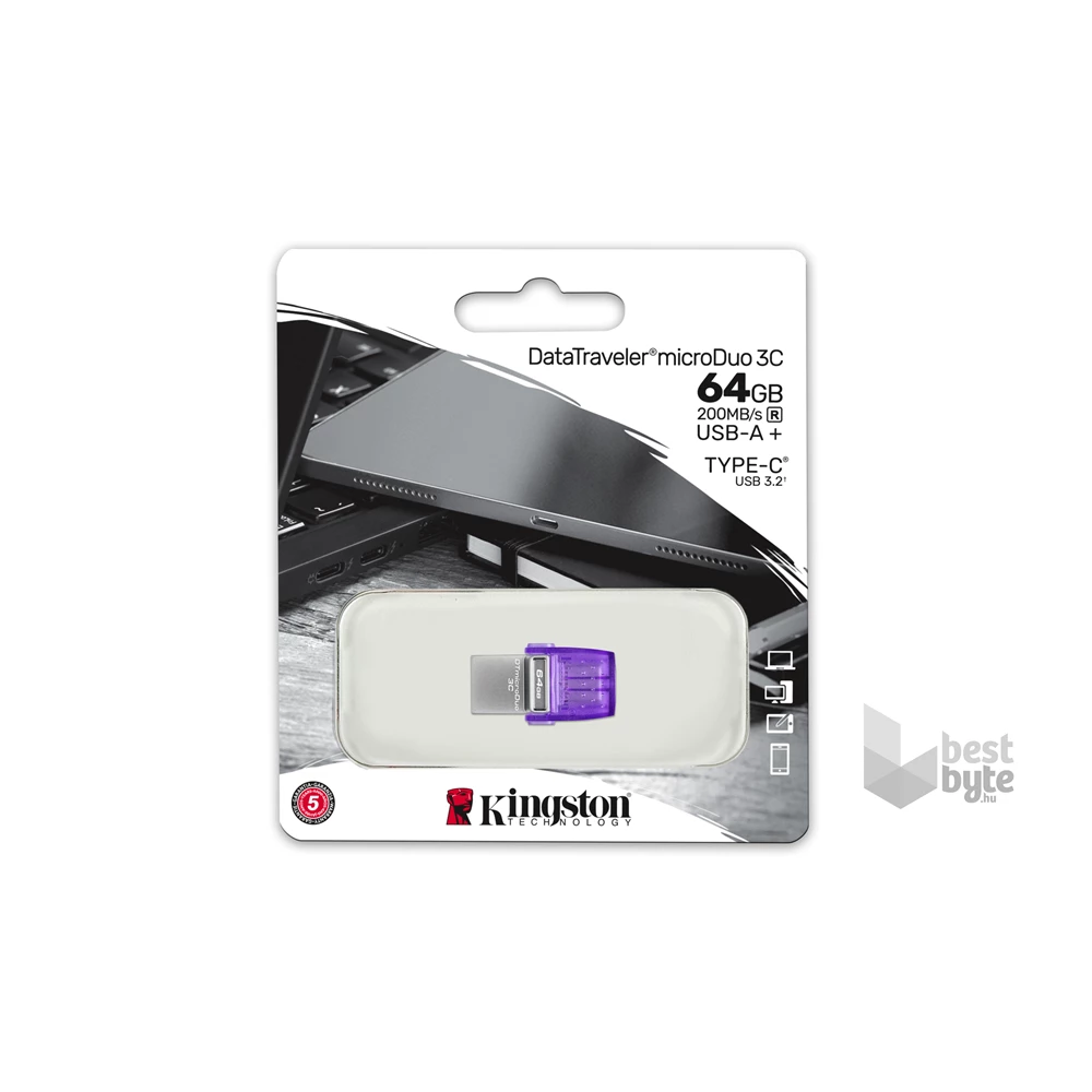Kingston 64GB USB3.2 Gen1 C/USB3.2 Gen1 A DataTraveler microDuo 3C (DTDUO3CG3/64GB) Flash Drive