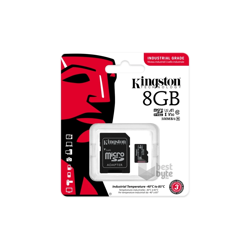 Kingston 8GB SD micro Industrial (SDHC Class 10 A1) (SDCIT2/8GB) memóriakártya + olvasó