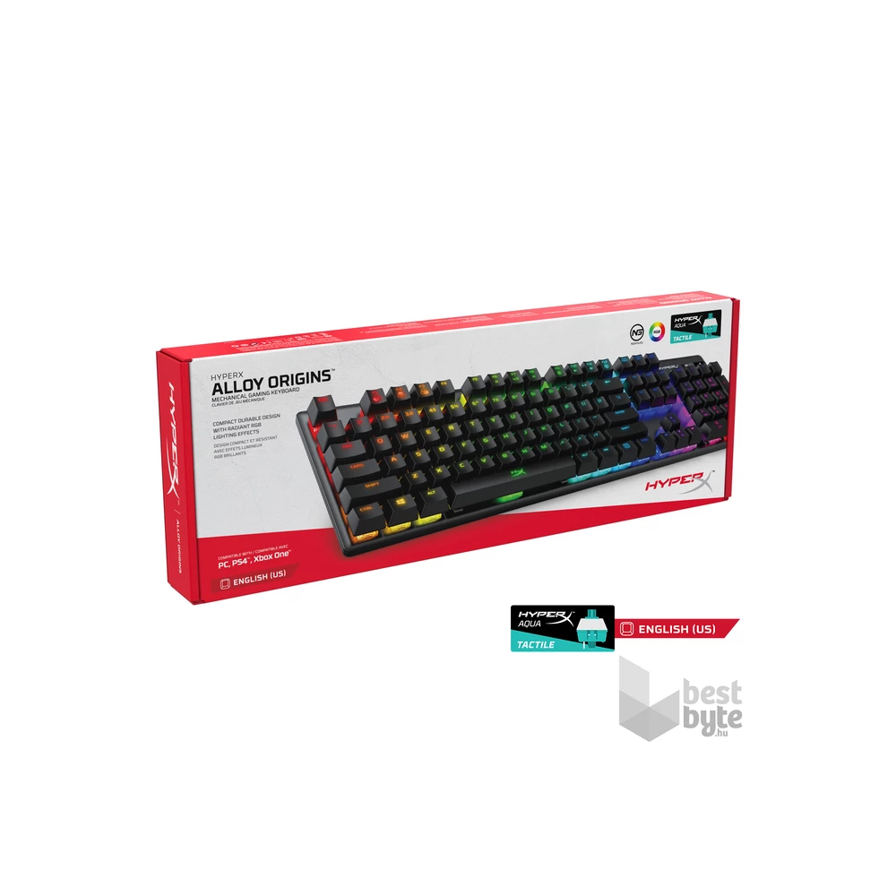 Kingston HyperX Alloy Origins (AQUA switches) US világító gamer billentyűzet