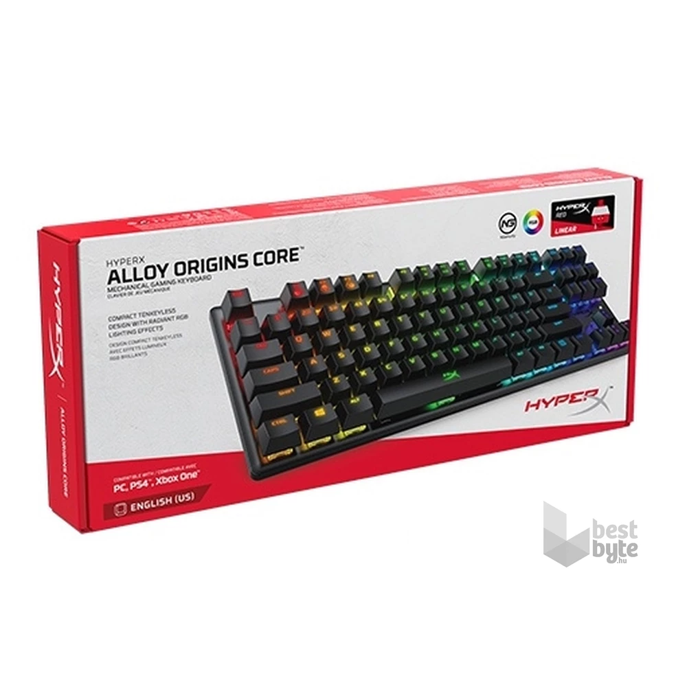 Kingston HyperX Alloy Origins (HyperX red) US világító mechanikus gamer billentyűzet