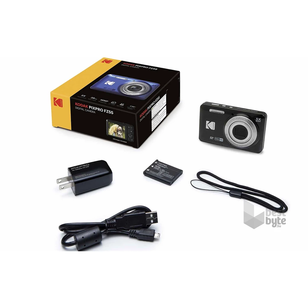 Kodak Pixpro FZ55 nagy teljesítményű kompakt fekete digitális fényképezőgép