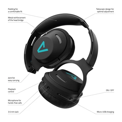 LAMAX Muse2 vezeték nélküli bluetooth fekete fejhallgató