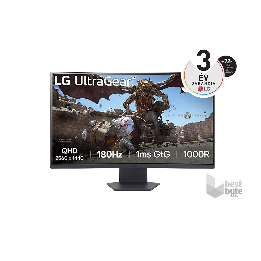 LG 32" 32GS60QC-B QHD VA 180Hz HDMI/DP ívelt gamer monitor