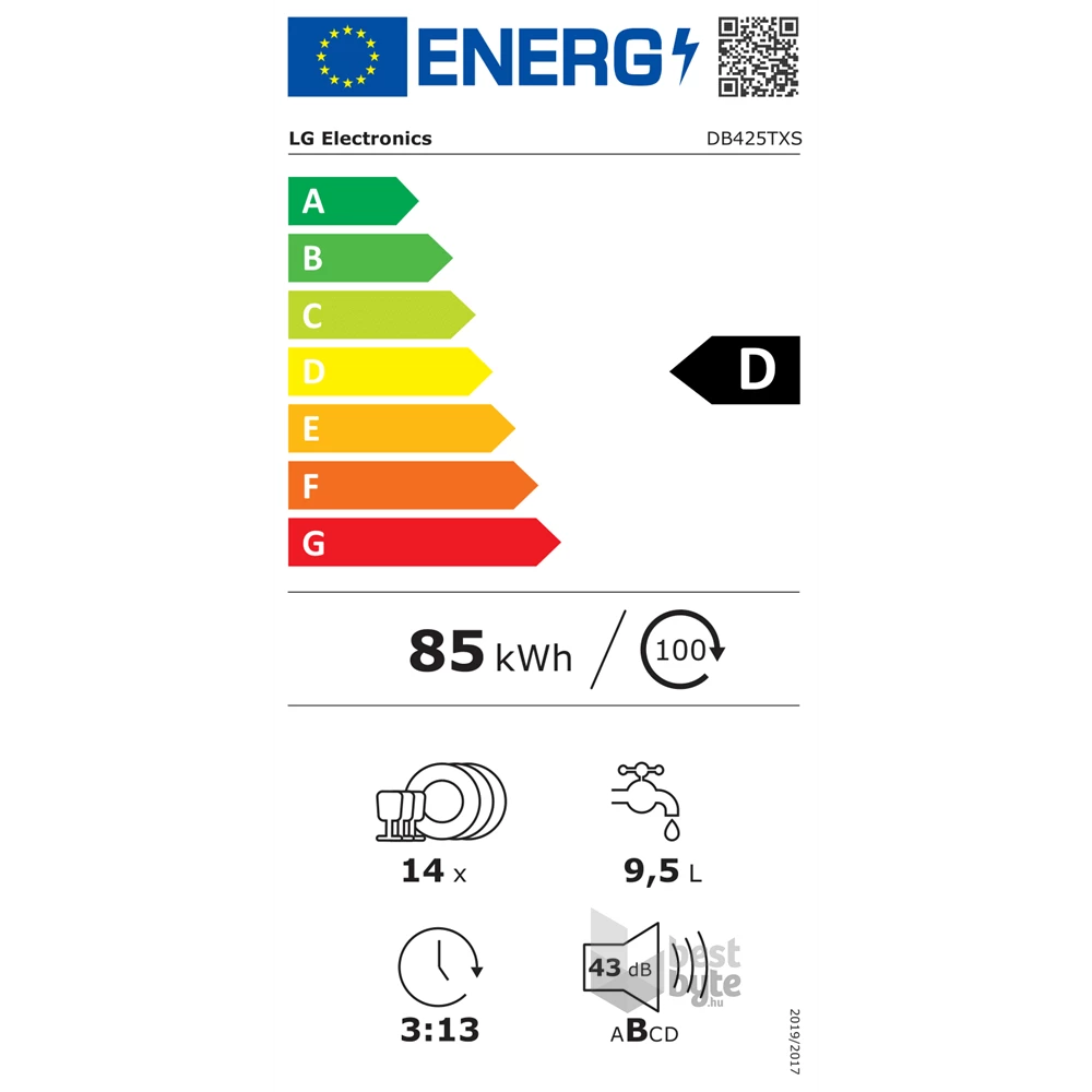 LG DB425TXS programok száma: 10, beépíthető, 14 terítékes mosogatógép 