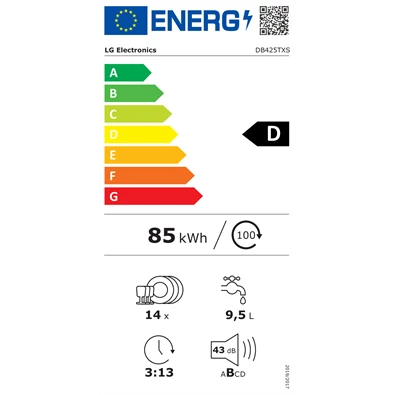 LG DB425TXS programok száma: 10, beépíthető, 14 terítékes mosogatógép 