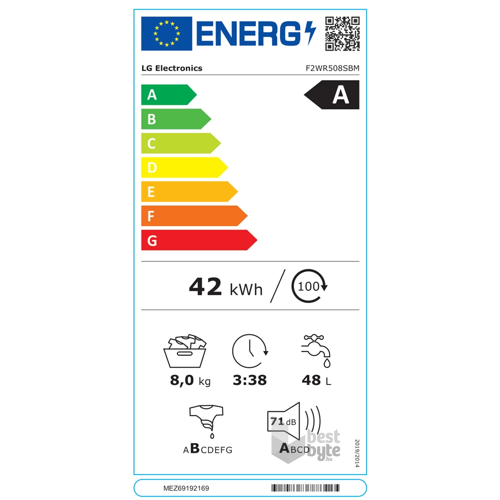 LG F2WR508SBM inox, elöltöltős, keskeny, max.1200ford., 8 kg, mosógép