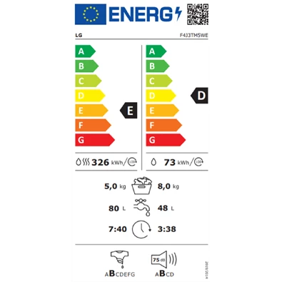 LG F4J3TM5WE elöltöltős mosó-szárítógép