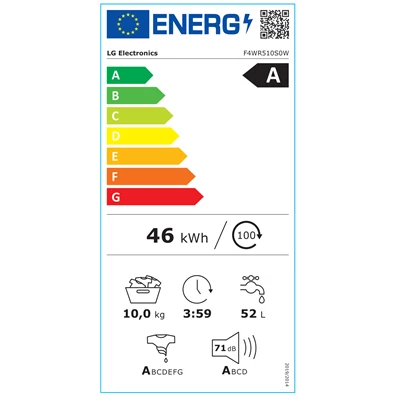 LG F4WR510S0W 10 kg elöltöltős mosógép