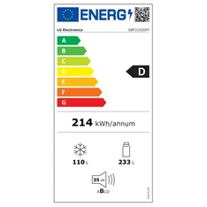 LG GBF3102DPY hamvasezüst, alulfagyasztós, Hűtő:233L, Fagyasztó:110L, DoorCooling + LINEAR Cooling hűtőszekrény