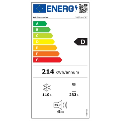 LG GBF3102DPY hamvasezüst, alulfagyasztós, Hűtő:233L, Fagyasztó:110L, DoorCooling + LINEAR Cooling hűtőszekrény