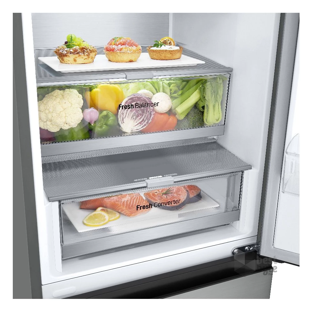 LG GBF7272DPY inox, alulfagyasztós, Hűtő:387L, Fagyasztó:110L, No frost hűtőszekrény