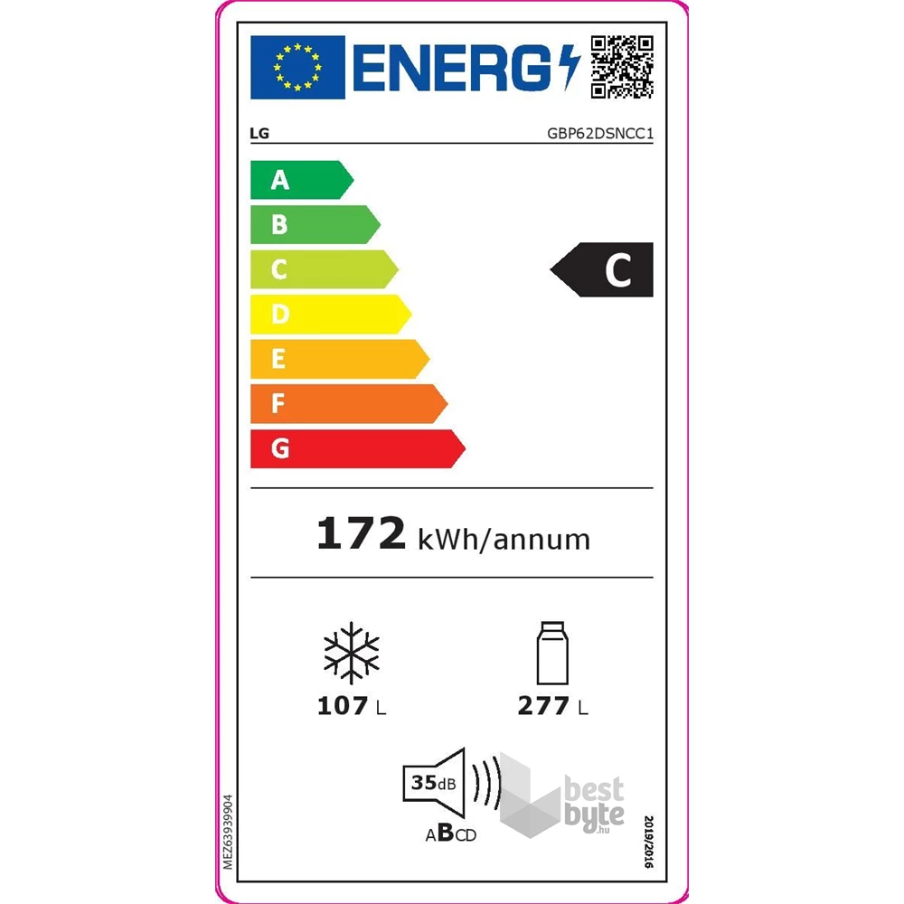 LG GBP62DSNCC1 grafit, alulfagyasztós, Hűtő:277L, Fagyasztó:107L, DoorCooling + LINEAR Cooling hűtőszekrény