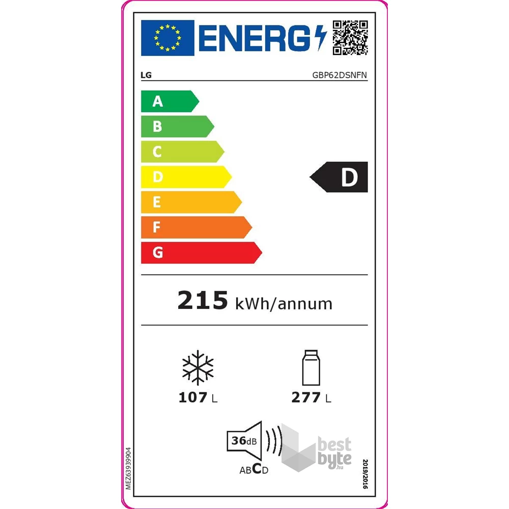 LG GBP62DSNCN1 grafit, alulfagyasztós, Hűtő:277L, Fagyasztó:107L, DoorCooling + LINEAR Cooling hűtőszekrény