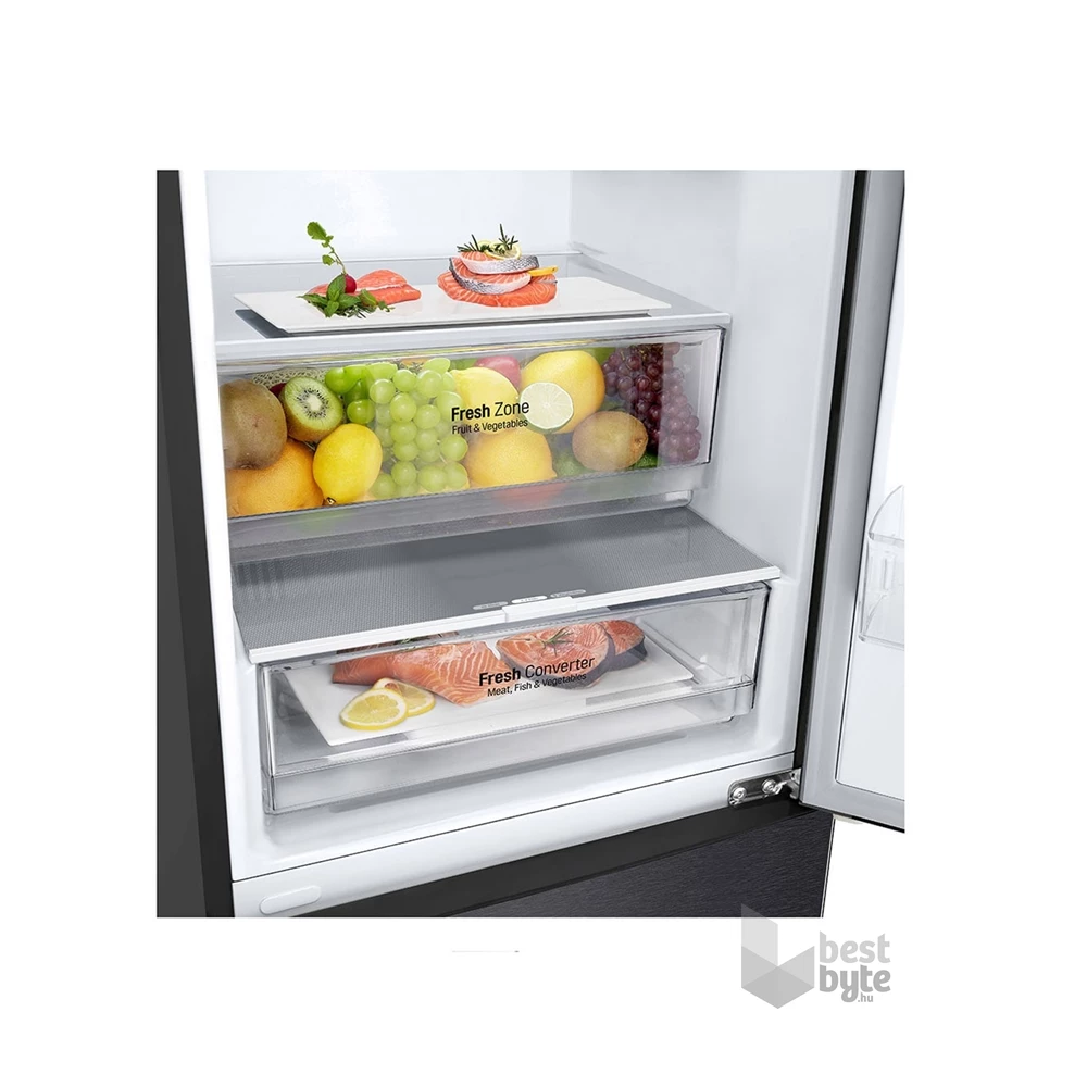 LG GBP62MCNBC mattfekete, alulfagyasztós, Hűtő:277L, Fagyasztó:107L, No frost hűtőszekrény