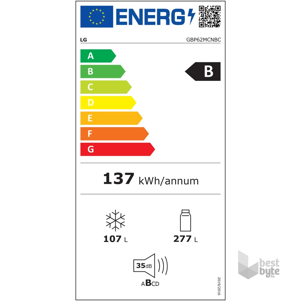 LG GBP62MCNBC mattfekete, alulfagyasztós, Hűtő:277L, Fagyasztó:107L, No frost hűtőszekrény