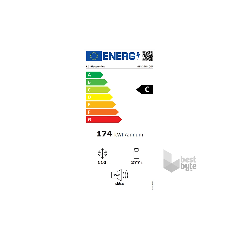 LG GBV22NCCEP éjfekete, alulfagyasztós, Hűtő:277L, Fagyasztó:110L, Total No frost hűtőszekrény
