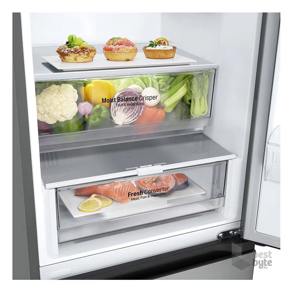 LG GBV3100CPY hamvasezüst, alulfagyasztós, Hűtő:234L, Fagyasztó:110L, DoorCooling + LINEAR Cooling hűtőszekrény