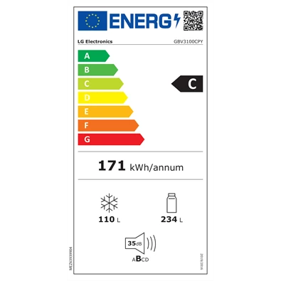 LG GBV3100CPY hamvasezüst, alulfagyasztós, Hűtő:234L, Fagyasztó:110L, DoorCooling + LINEAR Cooling hűtőszekrény