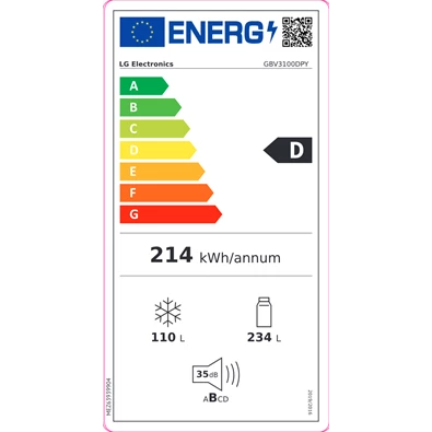 LG GBV3100DPY mattezüst, alulfagyasztós, Hűtő:234L, Fagyasztó:110L, DoorCooling hűtőszekrény