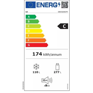 LG GBV3200CPY mattezüst, alulfagyasztós, Hűtő:277L, Fagyasztó:110L, DoorCooling hűtőszekrény (Újszerű)