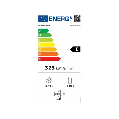 LG GTF916PZPED ezüst, felülfagyasztós, Hűtő:418L, Fagyasztó:174L, Total No frost hűtőszekrény