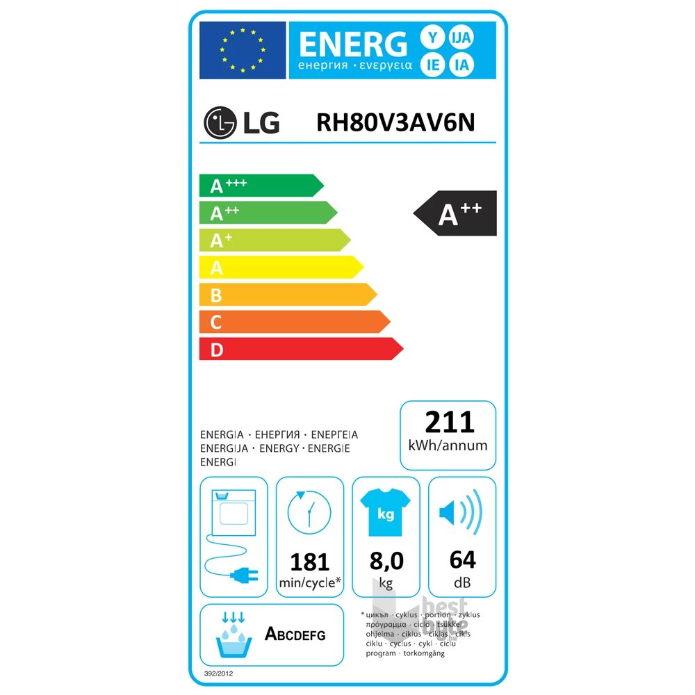 LG RH80V3AV6N fehér, 8 kg, hőszivattyús, szárítógép