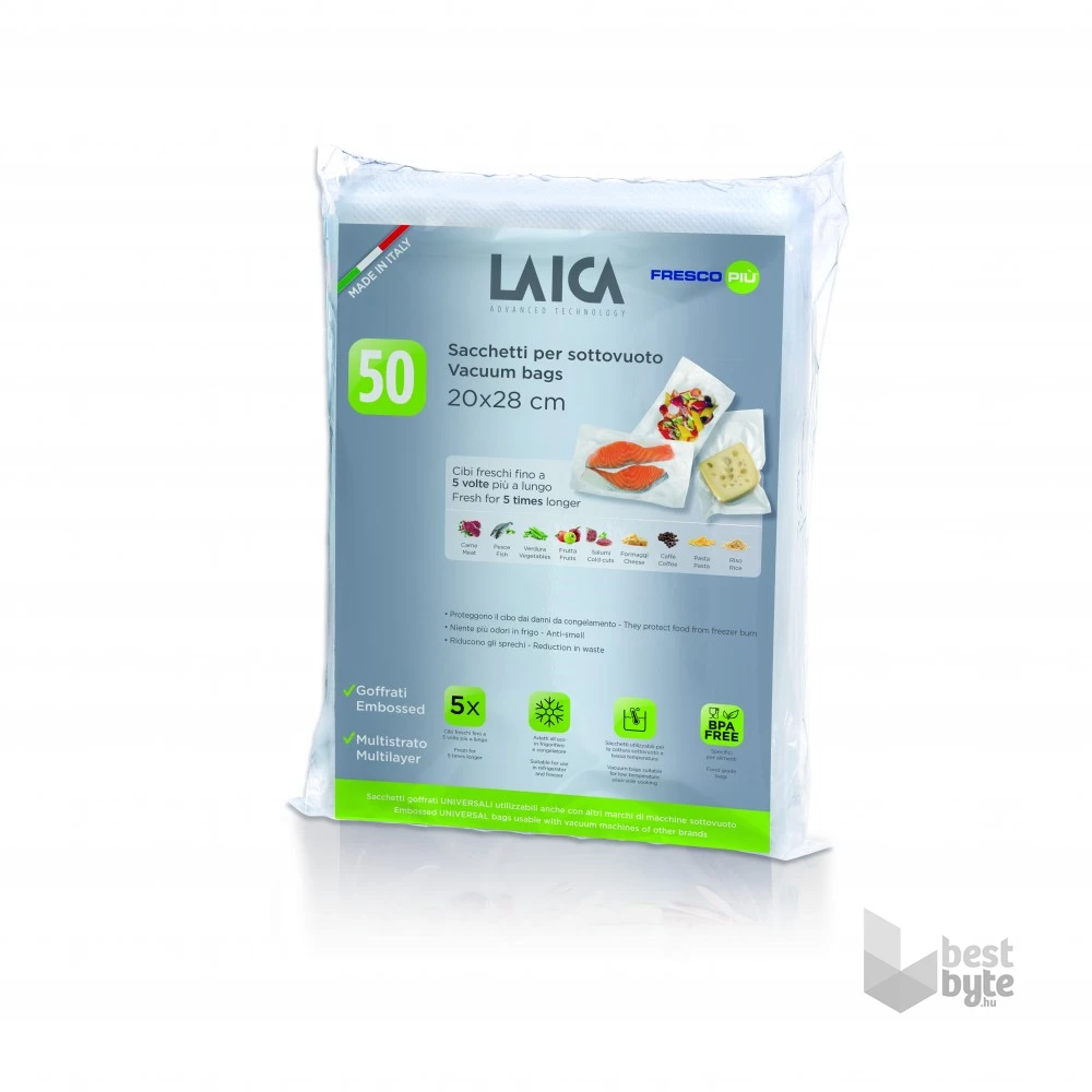 Laica  VT35043 20 x 28 cm, 50 db, légcsatornás, EXTRA erős BPA mentes vákuum csomagoló tasak
