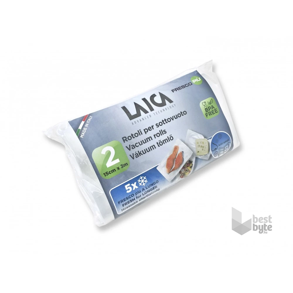 Laica VT36060 2 db légcsatornás, EXTRA erős 15 x 300 cm vákuumcsomagoló tekercs, BPA mentes vákuumfólia tömlő