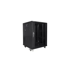Lanberg FF01-6615-12B 19" 15U SZÉL:600mm MÉLY:600mm MAG:848mm lapraszerelt üvegajtós fekete rack szekrény