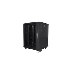 Lanberg FF01-6615-12B 19" 15U SZÉL:600mm MÉLY:600mm MAG:848mm lapraszerelt üvegajtós fekete rack szekrény