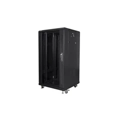 Lanberg FF01-6622-12B 19" 22U SZÉL:600mm MÉLY:600mm MAG:1159mm lapraszerelt üvegajtós fekete rack szekrény