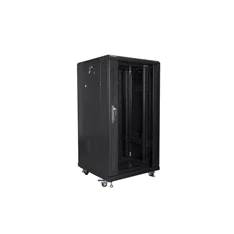Lanberg FF01-6622-12B 19" 22U SZÉL:600mm MÉLY:600mm MAG:1159mm lapraszerelt üvegajtós fekete rack szekrény