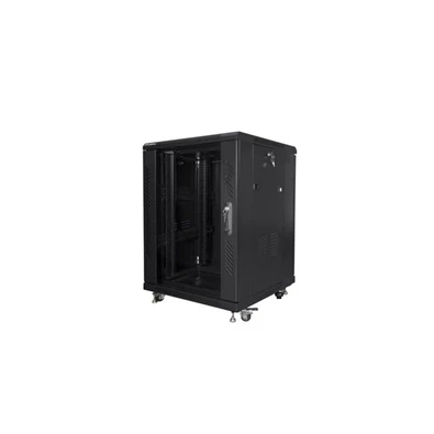 Lanberg FF01-6615-12B 19" 15U SZÉL:600mm MÉLY:600mm MAG:848mm lapraszerelt üvegajtós fekete rack szekrény