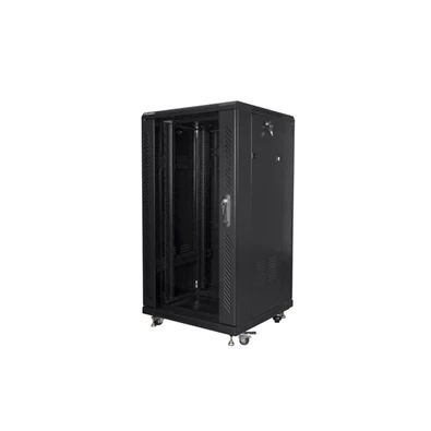 Lanberg FF01-6622-12B 19" 22U SZÉL:600mm MÉLY:600mm MAG:1159mm lapraszerelt üvegajtós fekete rack szekrény