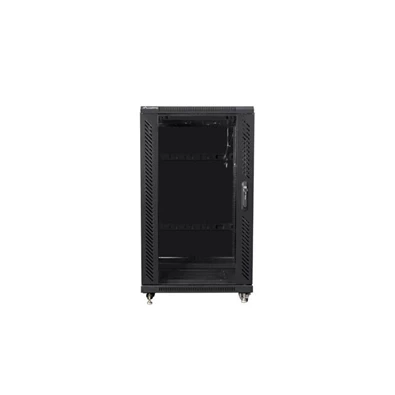Lanberg FF01-6622-12B 19" 22U SZÉL:600mm MÉLY:600mm MAG:1159mm lapraszerelt üvegajtós fekete rack szekrény