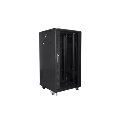 Lanberg FF01-6622-12B 19" 22U SZÉL:600mm MÉLY:600mm MAG:1159mm lapraszerelt üvegajtós fekete rack szekrény