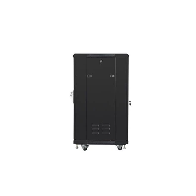 Lanberg FF01-6622-12B 19" 22U SZÉL:600mm MÉLY:600mm MAG:1159mm lapraszerelt üvegajtós fekete rack szekrény